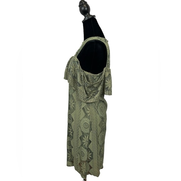 Miami Women’s Dress Boho Crochet Cold Shoulder Olive Green Mini Dress Size-S EUC - Picture 4 of 11